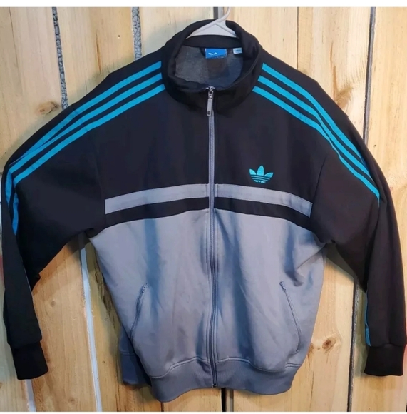 Vintage Adidas Track Jacket Full Zip Retro Style BLK/TRQ MENS SZ-L - Picture 3 of 8